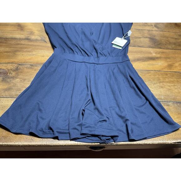 Halara Romper Blue V Neck Short Sleeve Side Pockets Waffle Casual Medium - Picture 7 of 14